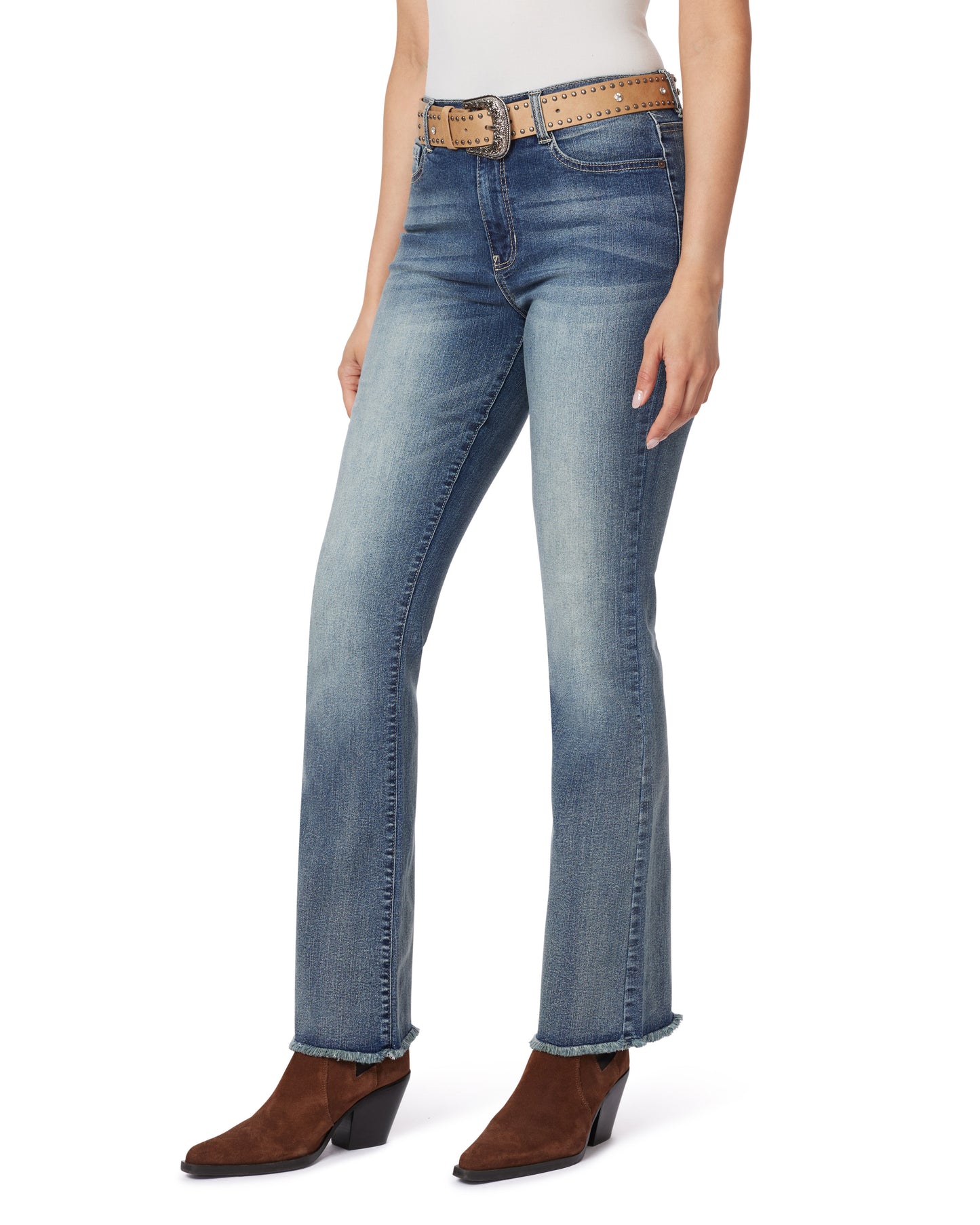 InstaVintage Fearless Curvy Belted Flare High Rise Jeans