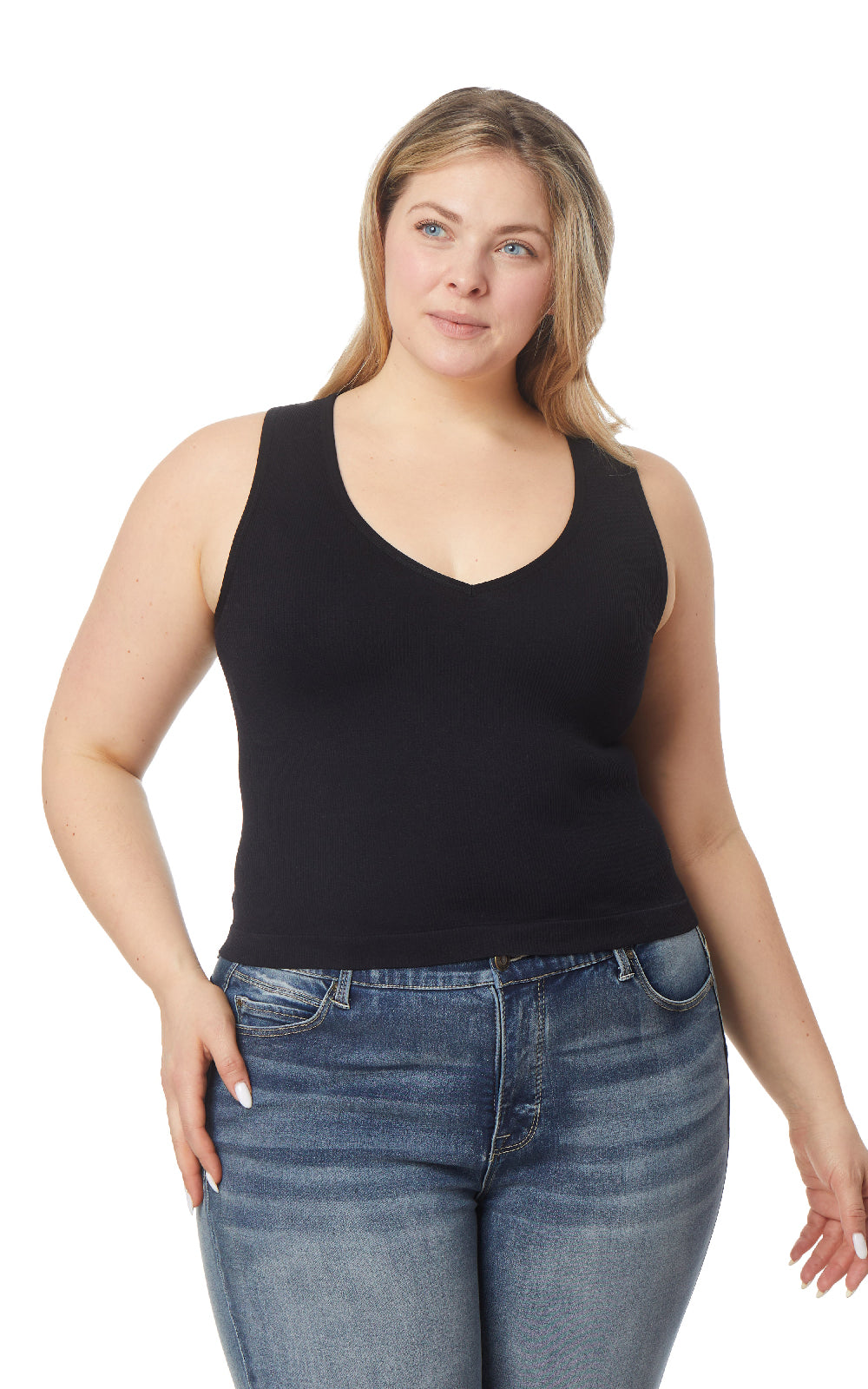 InstaSmooth® Olivia Seamless Rib V-Neck Tank 3 Pack