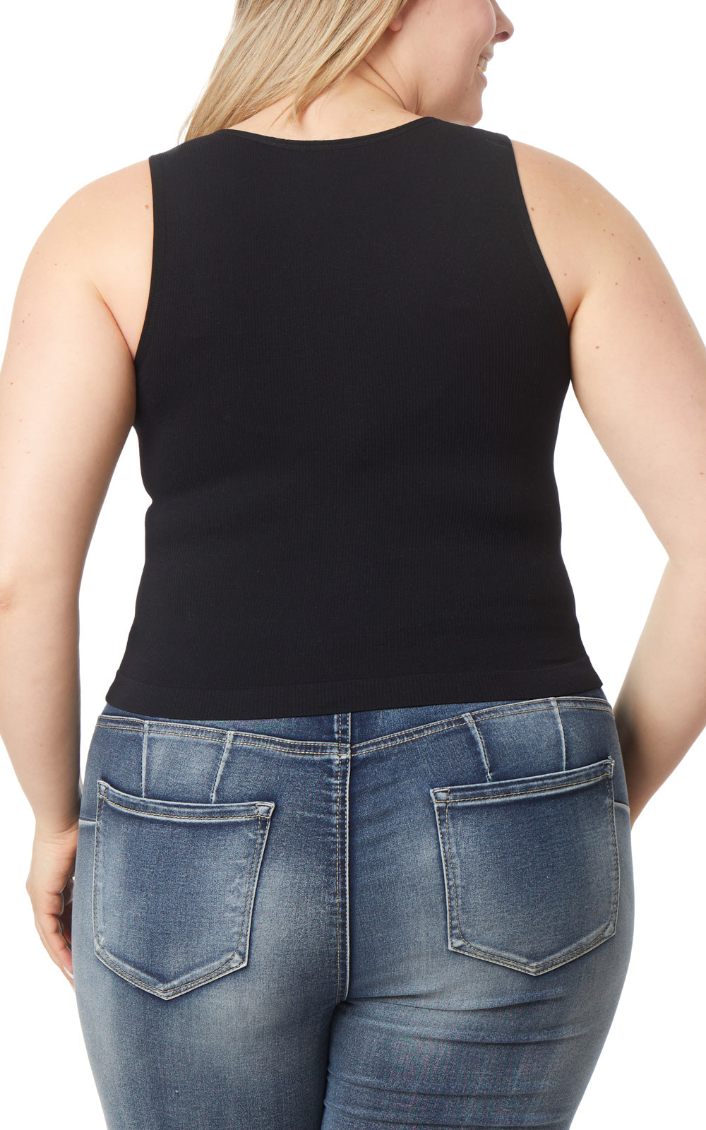InstaSmooth® Olivia Seamless Rib V-Neck Tank 2 Pack Black/ White