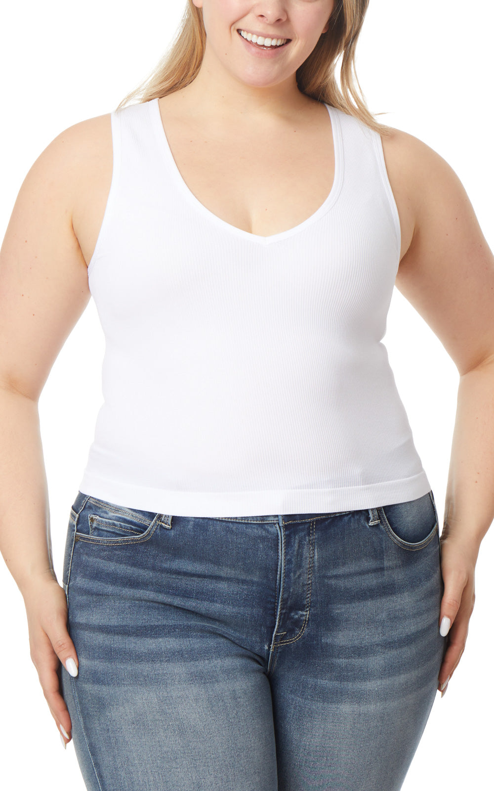 InstaSmooth® Olivia Seamless Rib V-Neck Tank 2 Pack Black/ White
