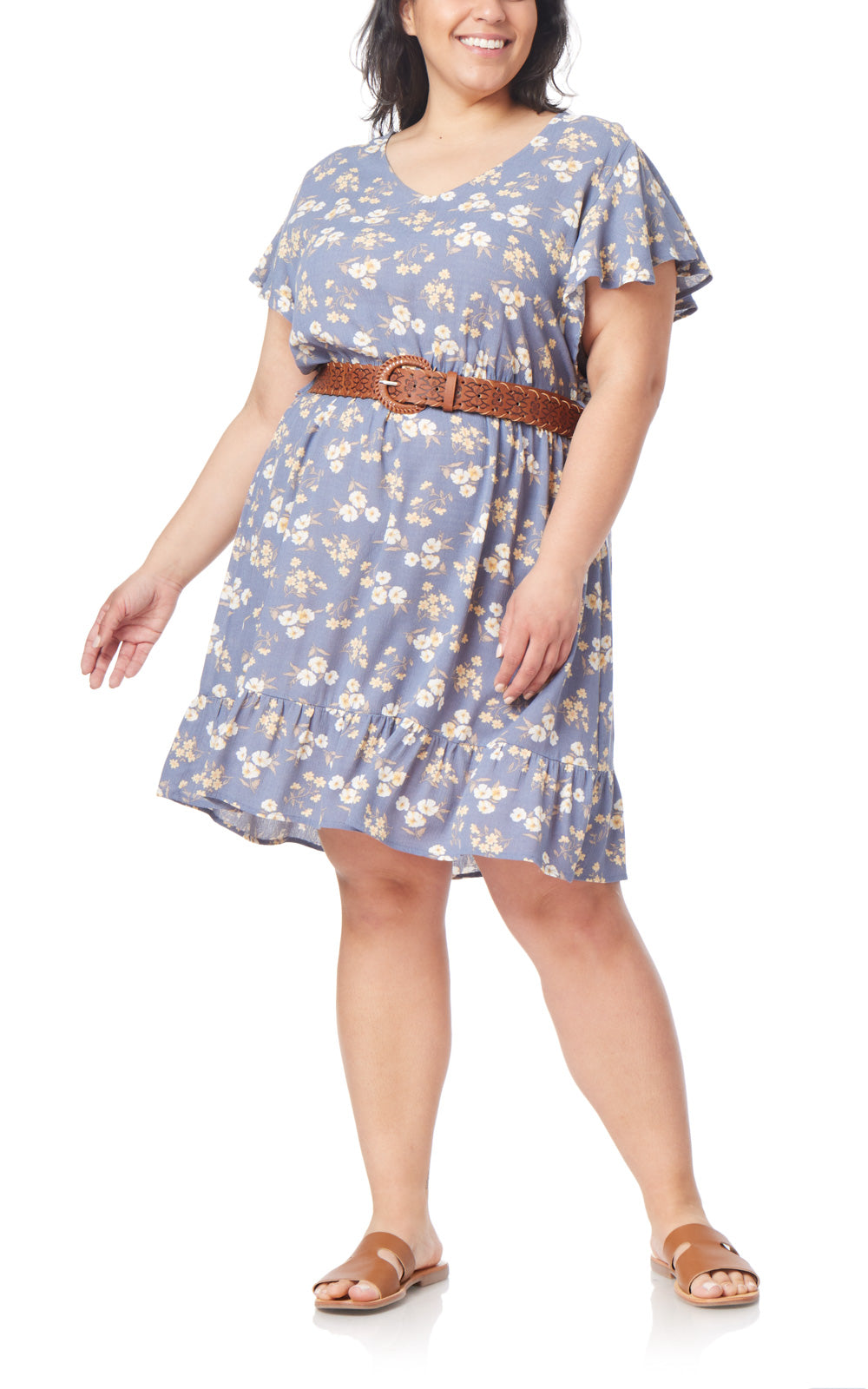 Marissa Flutter Sleeve Belted Dress