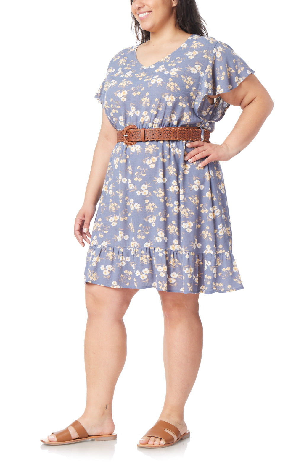 Marissa Flutter Sleeve Belted Dress