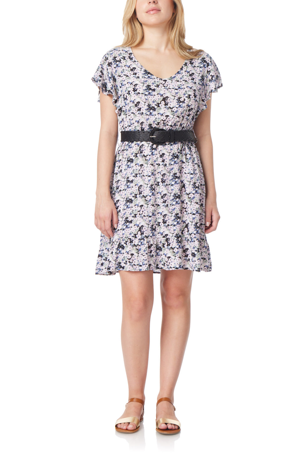 Marissa Flutter Sleeve Belted Dress