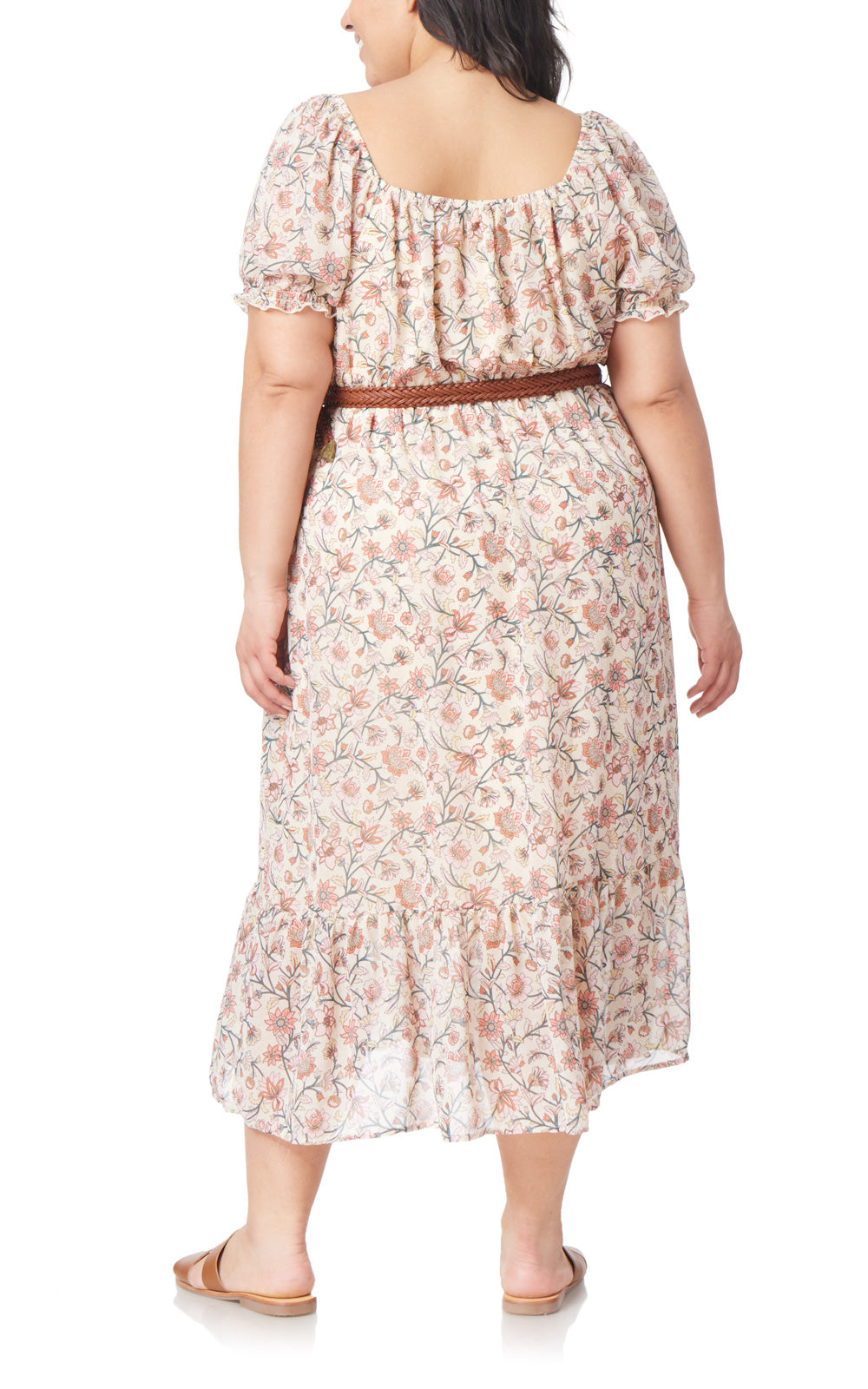 Kendra Chiffon Belted Puff Sleeve Midi Dress
