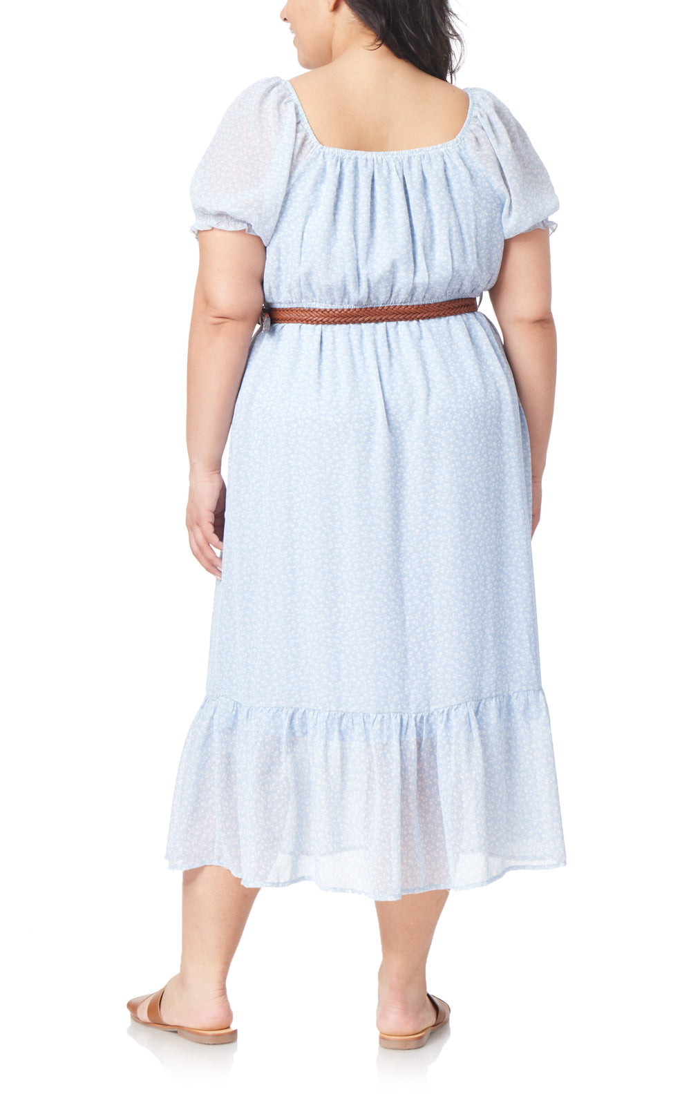 Kendra Chiffon Belted Puff Sleeve Midi Dress