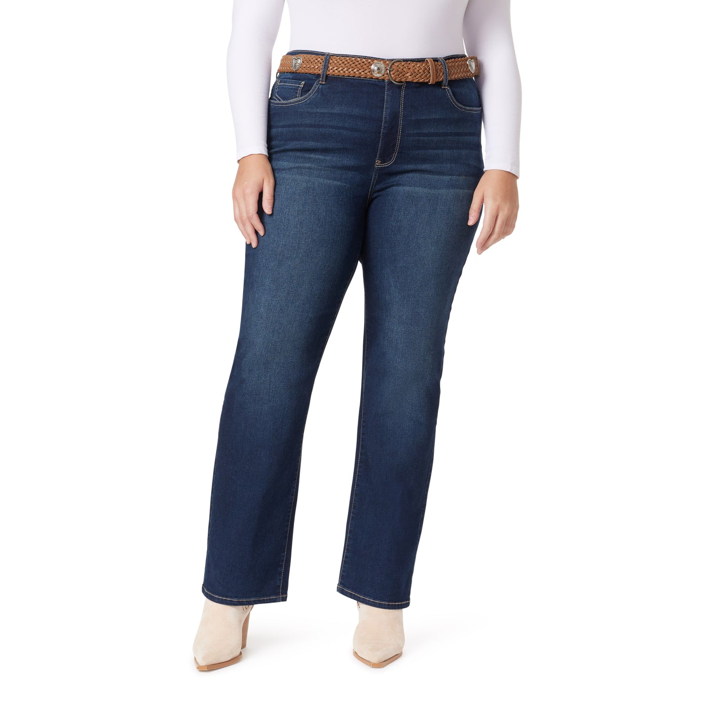 Plus InstaStretch Legendary Slim Mid-Rise Belted Bootcut Jeans