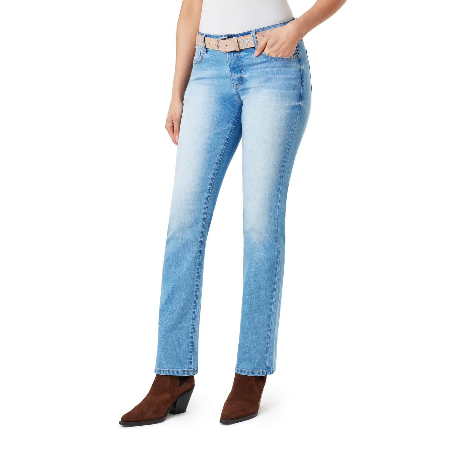 InstaStretch Luscious Curvy Belted Mid-Rise Bootcut Jeans