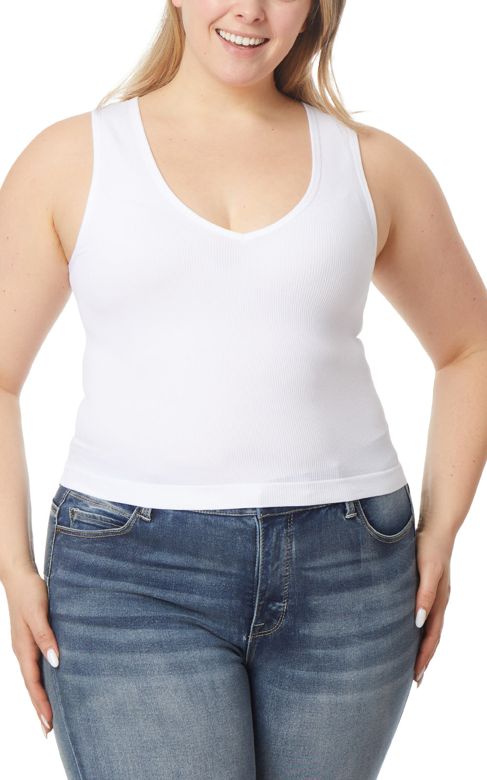 InstaSmooth® Olivia Seamless Rib V-Neck Tank 3 Pack