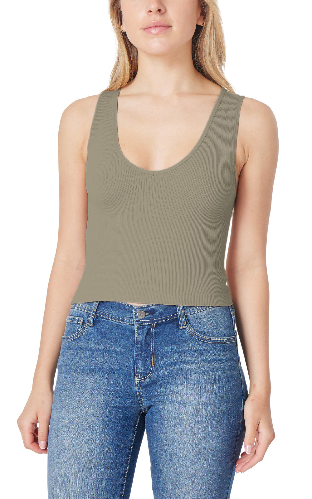InstaSmooth® Olivia Seamless Rib V-Neck Tank 3 Pack