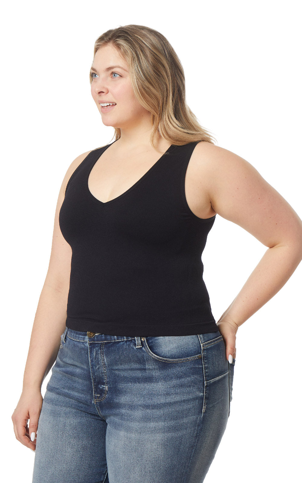 InstaSmooth® Olivia Seamless Rib V-Neck Tank 3 Pack