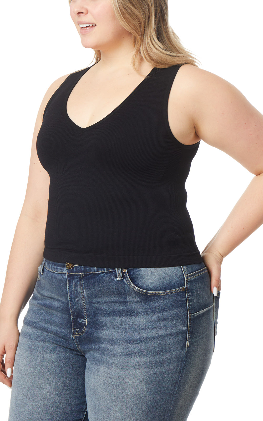 InstaSmooth® Olivia Seamless Rib V-Neck Tank 3 Pack