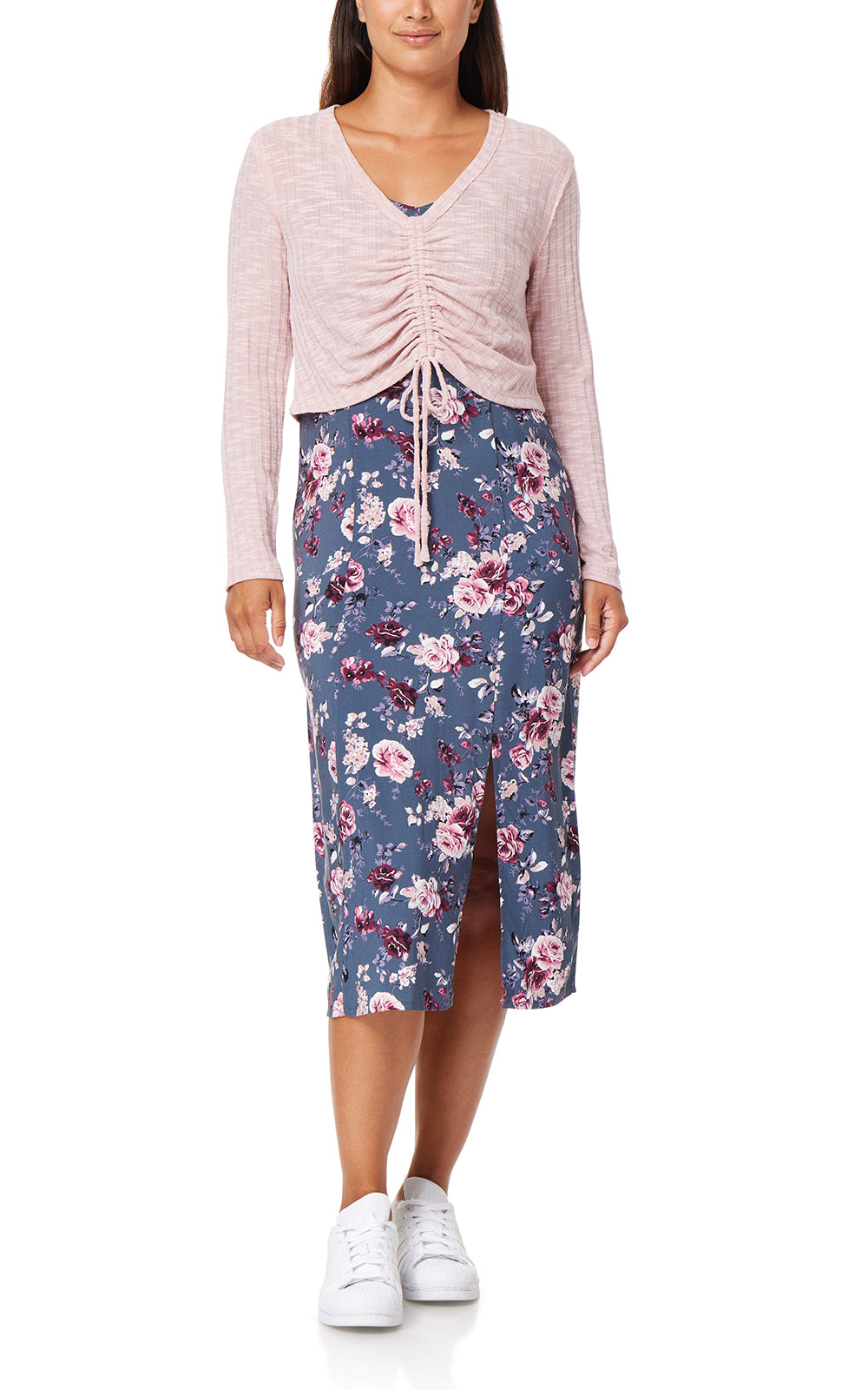 Shiloh Tie-Front Cropped Cardigan & Midi Dress Set