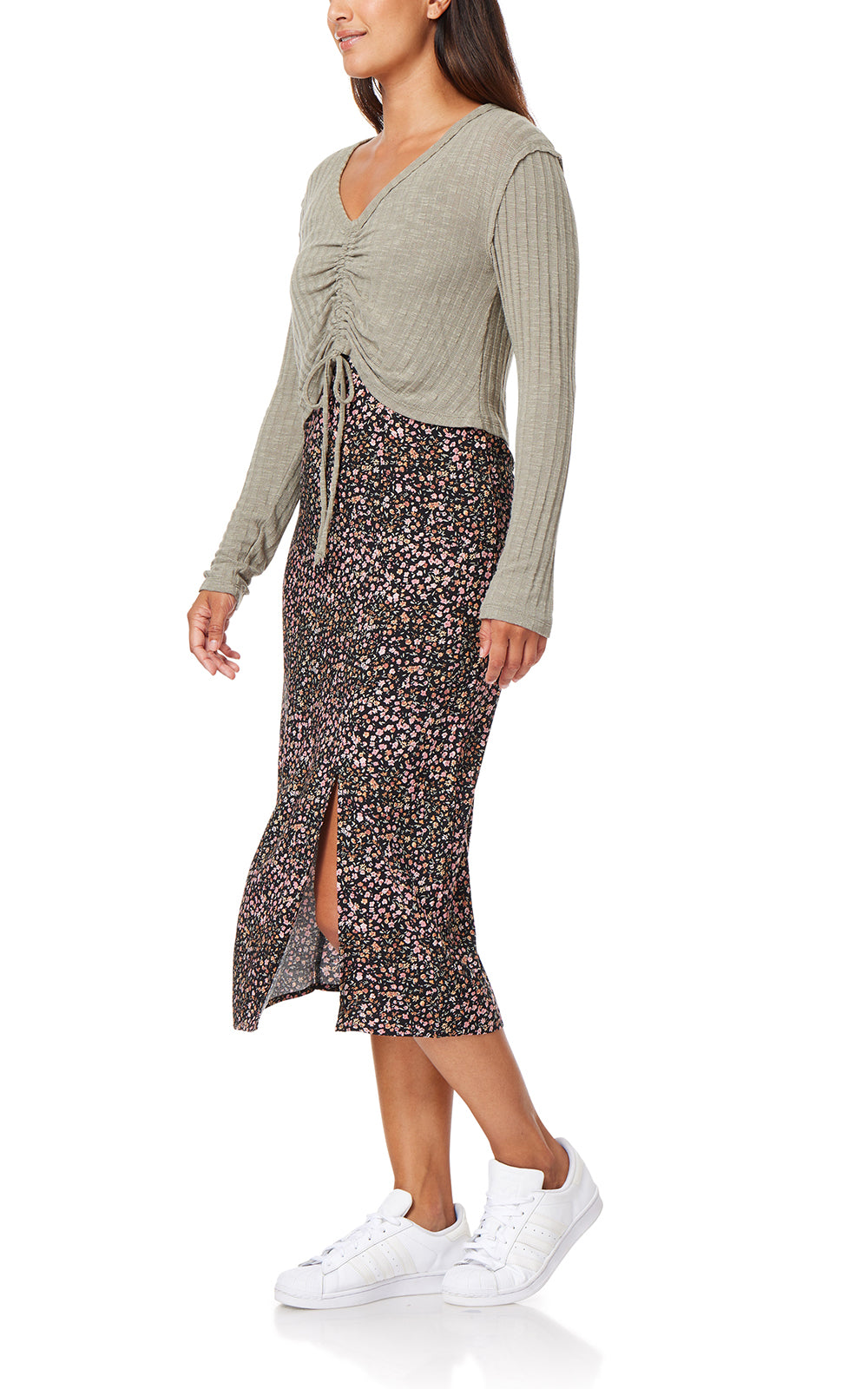 Shiloh Tie-Front Cropped Cardigan & Midi Dress Set