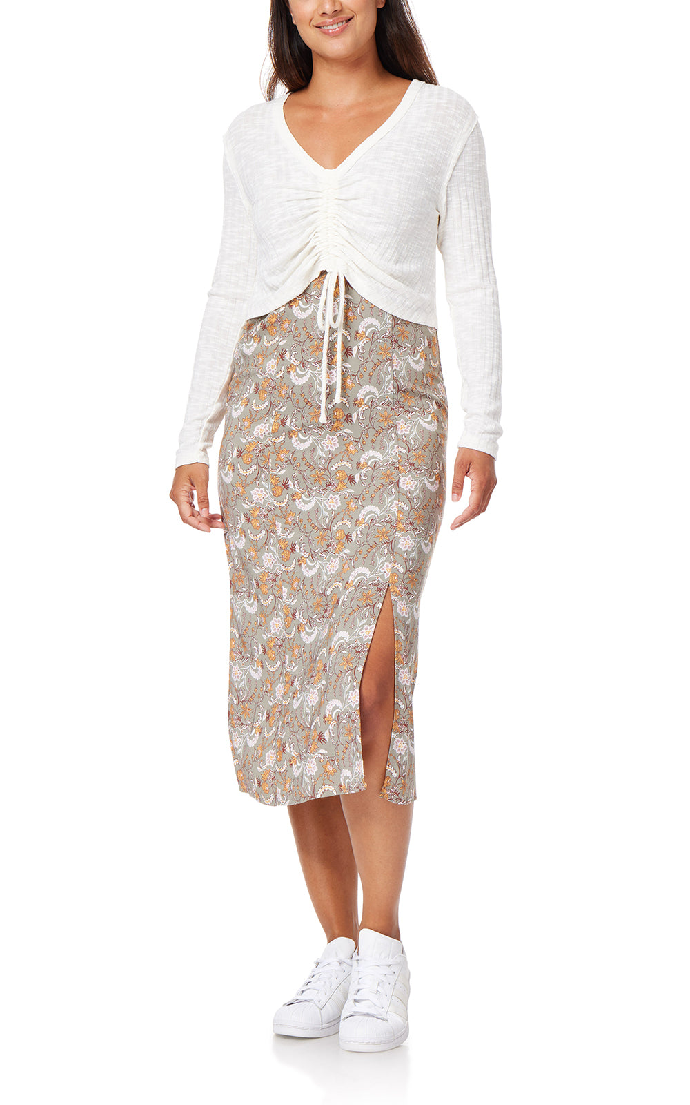 Shiloh Tie-Front Cropped Cardigan & Midi Dress Set